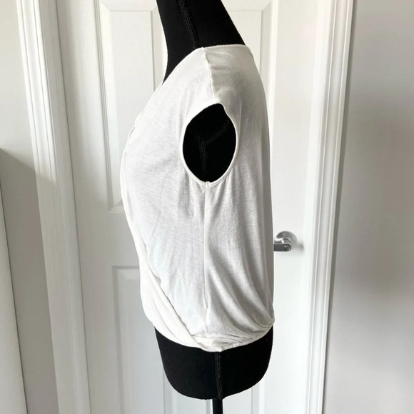 Theory Ivory White Diona Faux Wrap Short  Sleeve Cotton Blend Top - Picture 3 of 13